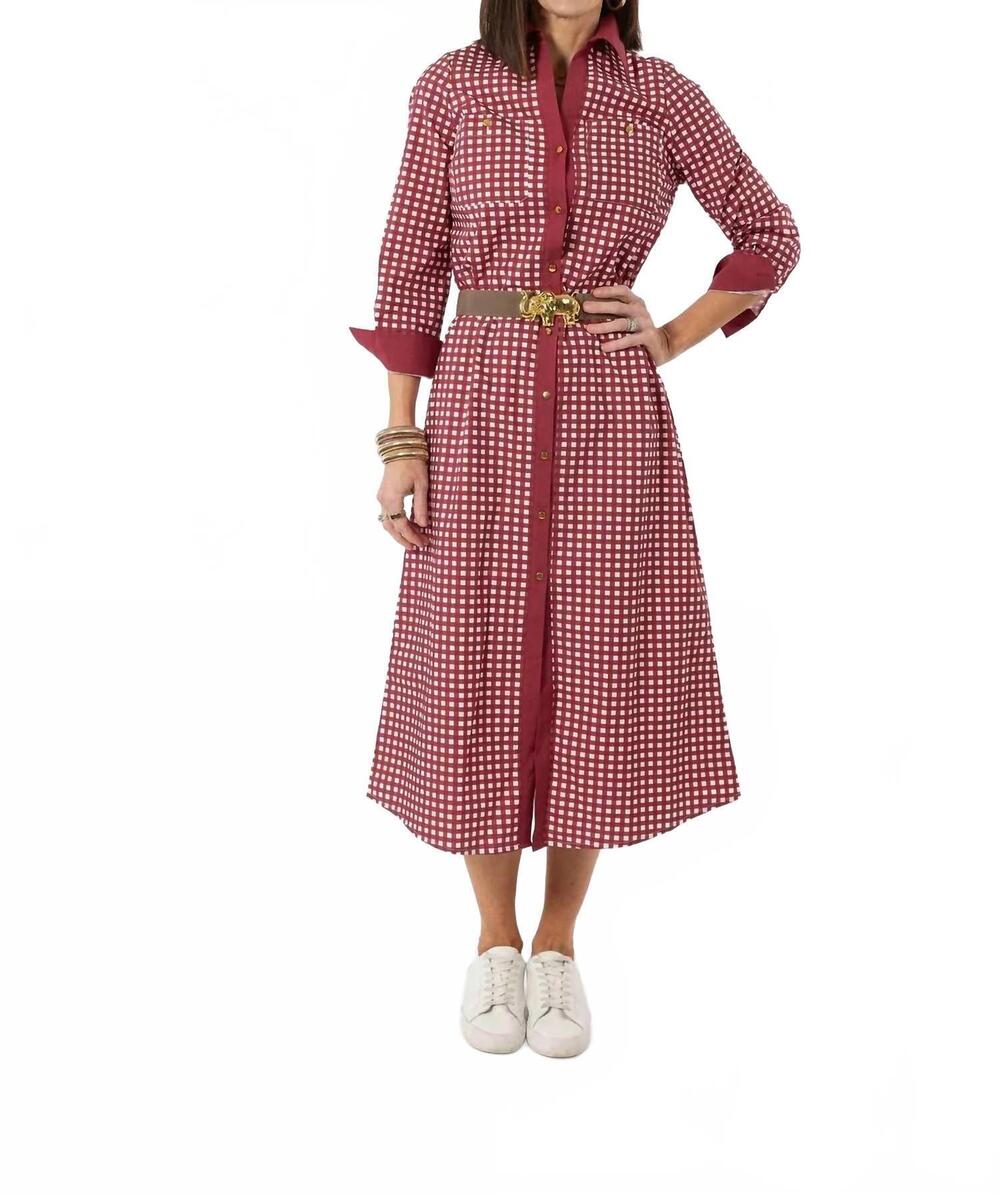 NEW GARLAND BAGS harper midi dress in dark red gingham